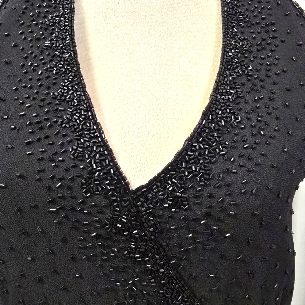NWT JKara Faux Wrap Black Beaded Top Womens Plus Size 18 Sleeveless Glam - Picture 2 of 16